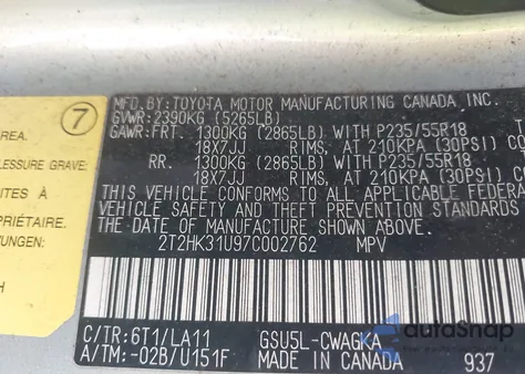 2007 Lexus Rx 350 from USA, damaged, VIN 2T2HK31U97C002762